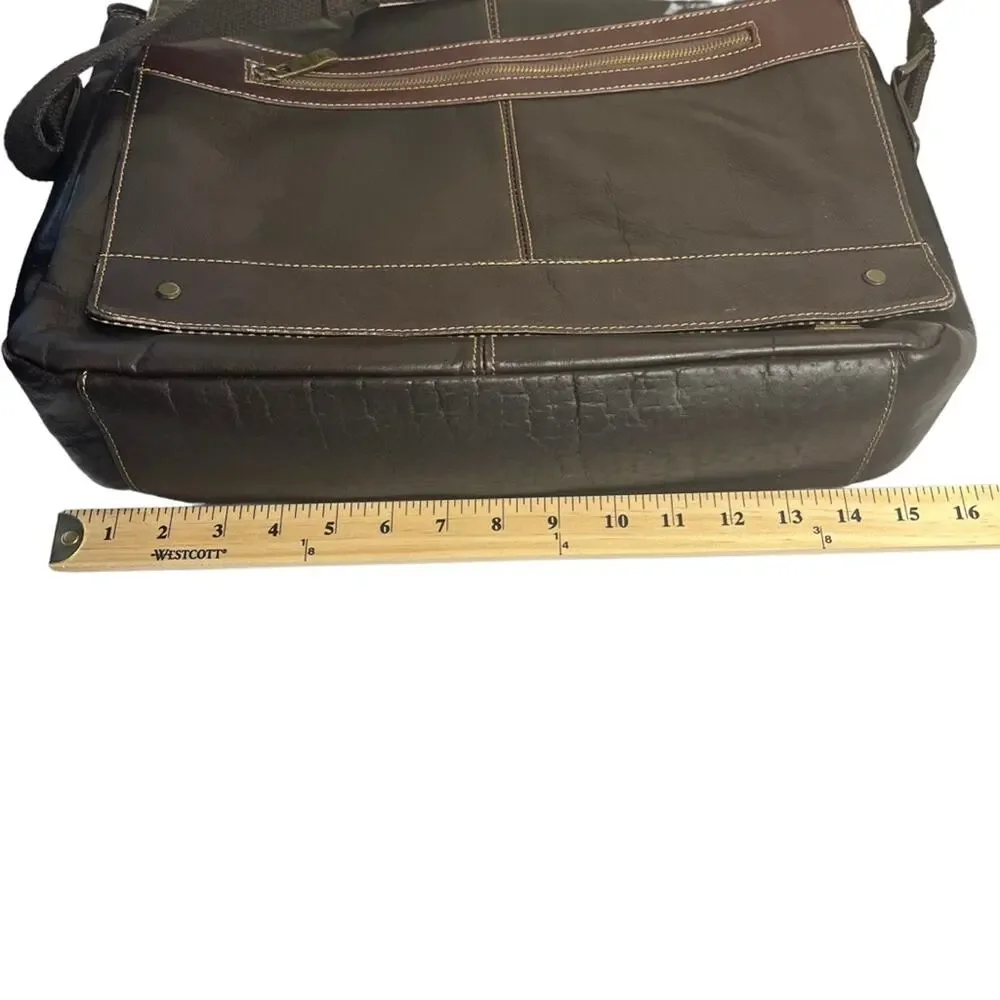 Brown leather messenger laptop crossbody bag